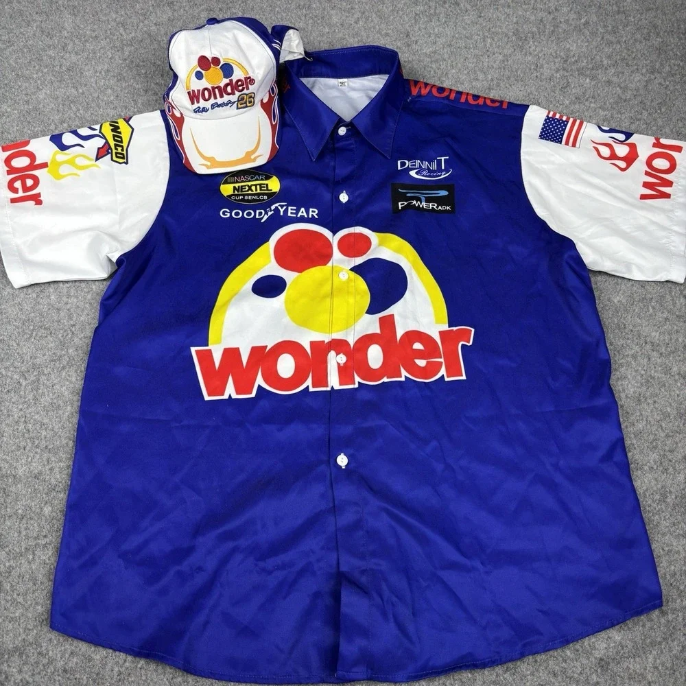 Wonder Bread Racing Shirt Hat Set NASCAR Ray Evernham Goodyear Mens 3XL Blue Y2K